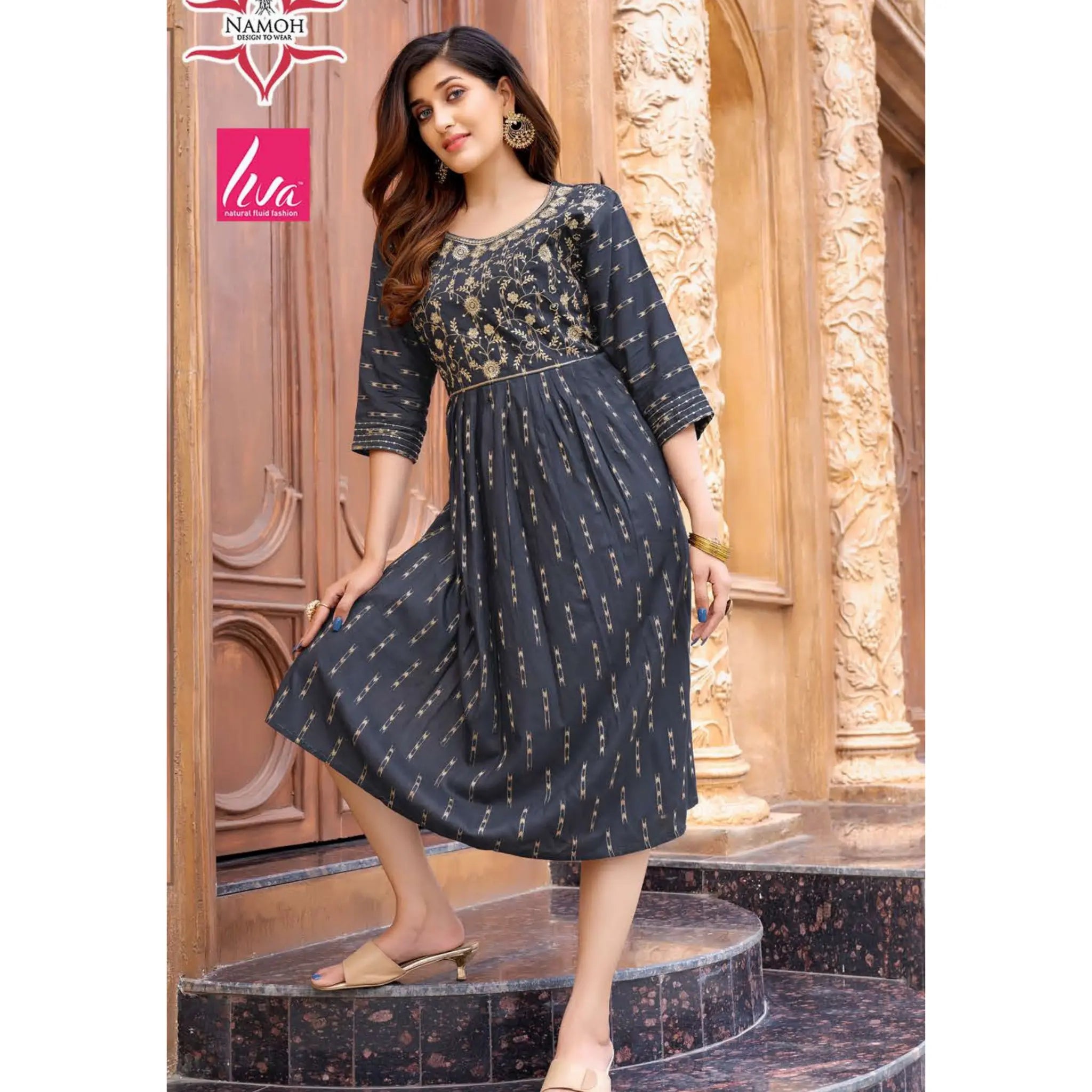 Grey Fancy Rayon Kurti with Sequence Work