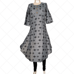 Grey Long Ghera Digital Print Rayon Kurti