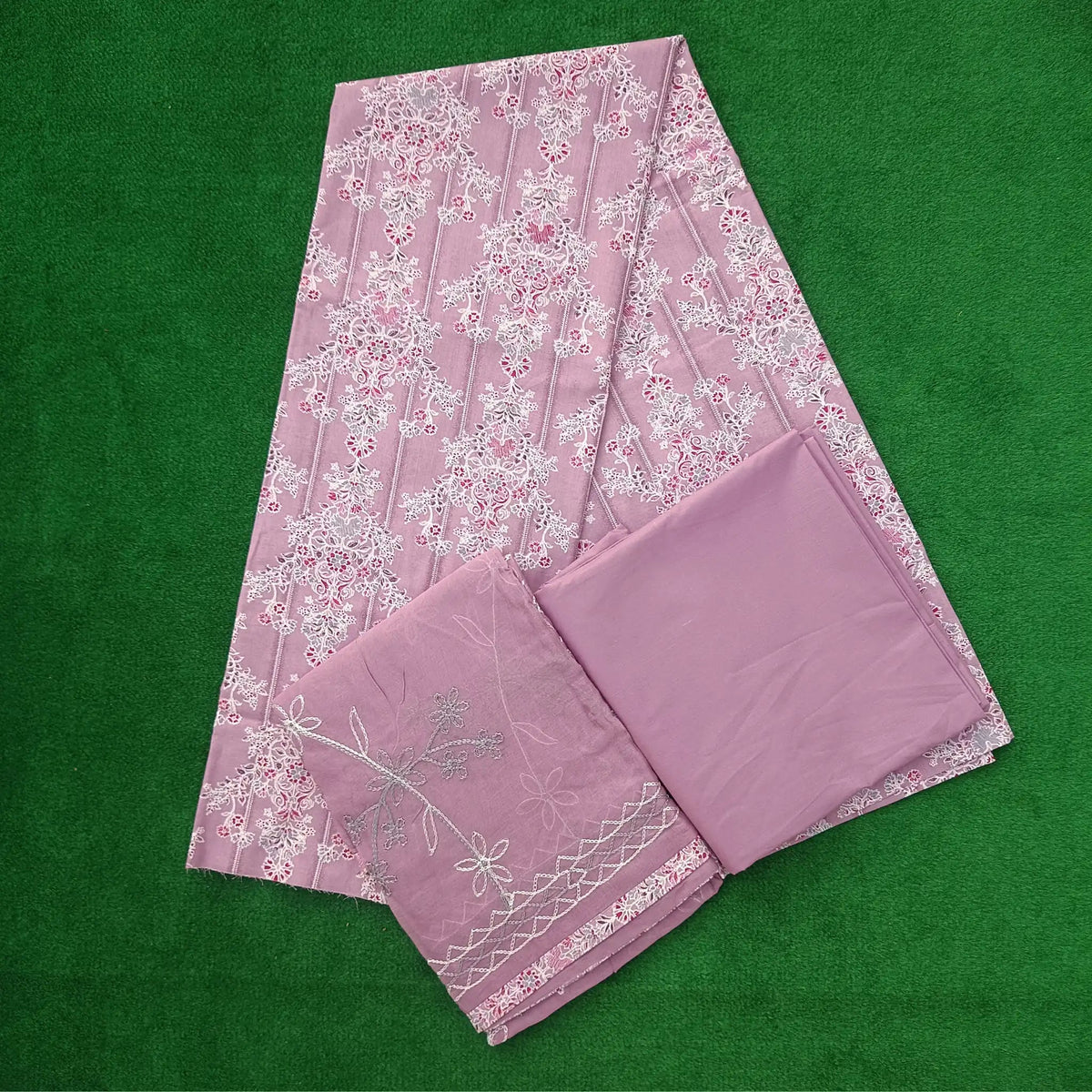 Grey Pink Cambric Cotton Unstitched Salwar Suit with Mal Dupatta Main image
