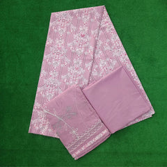 Grey Pink Cambric Cotton Unstitched Salwar Suit with Mal Dupatta