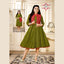 Heavy Rayon U Neck Spicy Mustard Umbrella Kurti with Carmine Pink Printed Jacket