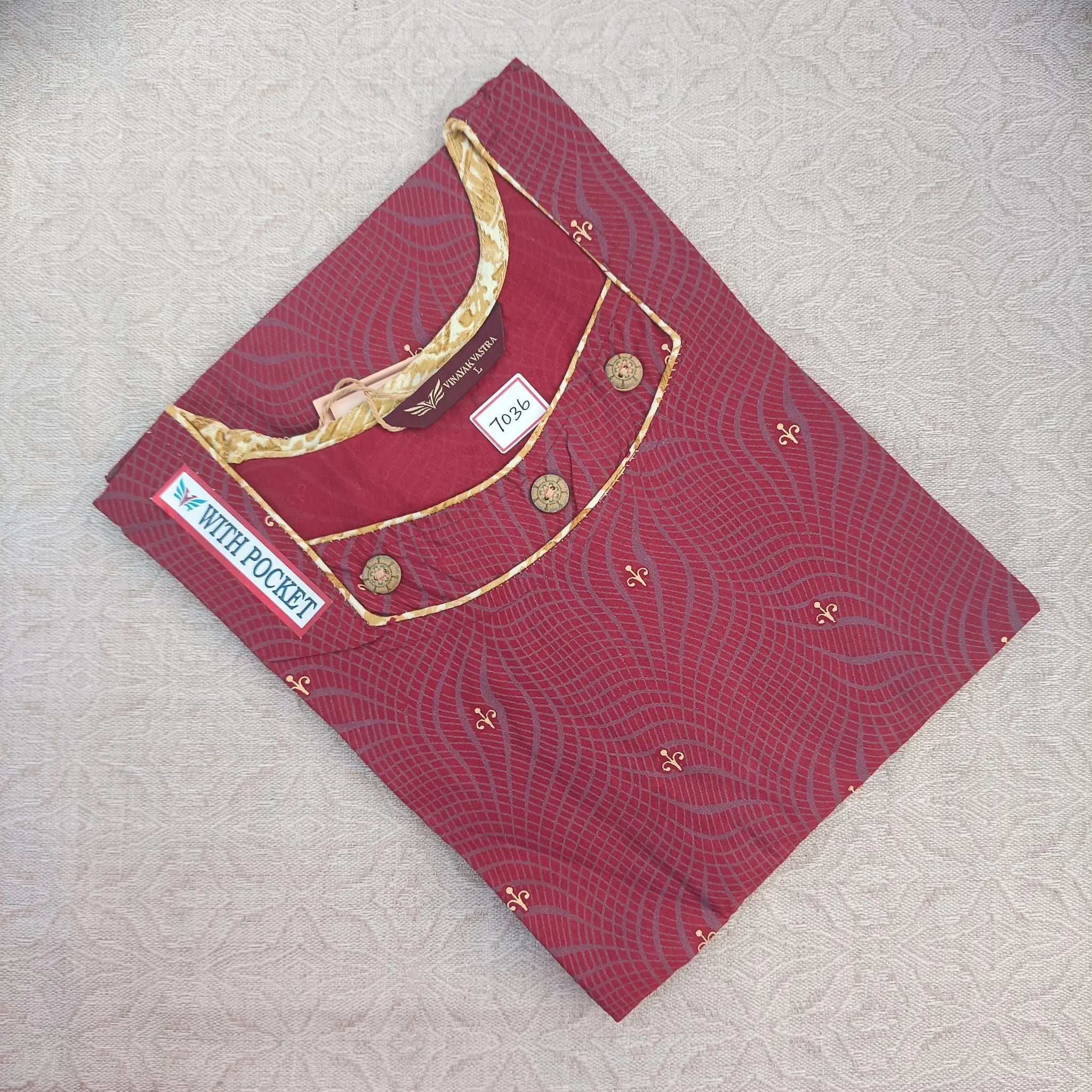 In-Demand Bright Maroon Boat Neck Straight Cut Kurti with Handy Side Pocket Main image
