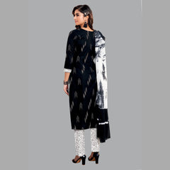 Elegant Women's Attire: Black V Neck Kurta, White Straight Pant, and Coordinating Dupatta - Item 194