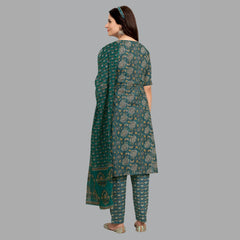 Women's Chic Attire: Bluish Green Kurta with Straight Pant and Matching Dupatta - Item 195