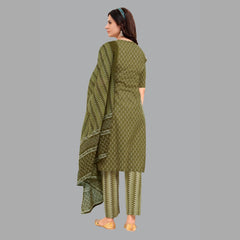 aipur Cotton Elegance: Butta Print Handblock Kurta, Ikkat Print Straight Pant, and Coordinating Dupatta - Item 197