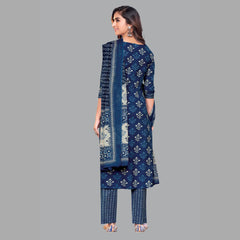 Elegance in Dark Blue: Block Print Kurta with Straight Pant and Matching Dupatta - Item 192