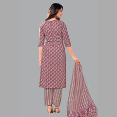 Timeless Elegance: Dark Chestnut Block Print Kurta with Straight Pant and Matching Dupatta - Item 204