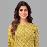 Jaipur Cotton Brilliance: Golden Yellow Kurta, Straight Pant, and Matching Dupatta - Style 196
