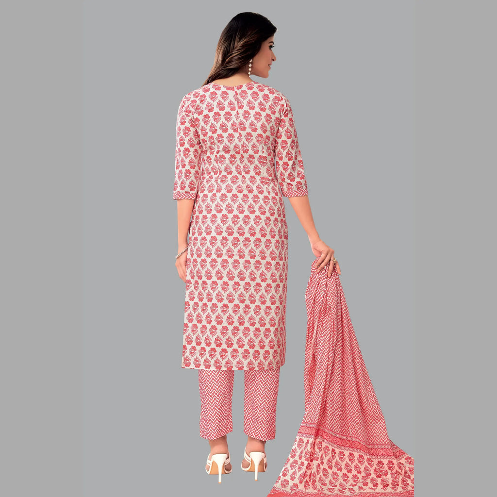 Grace in Pale Pink: Block Print Kurta with Waves Pattern Pant and Matching Dupatta - Item 202