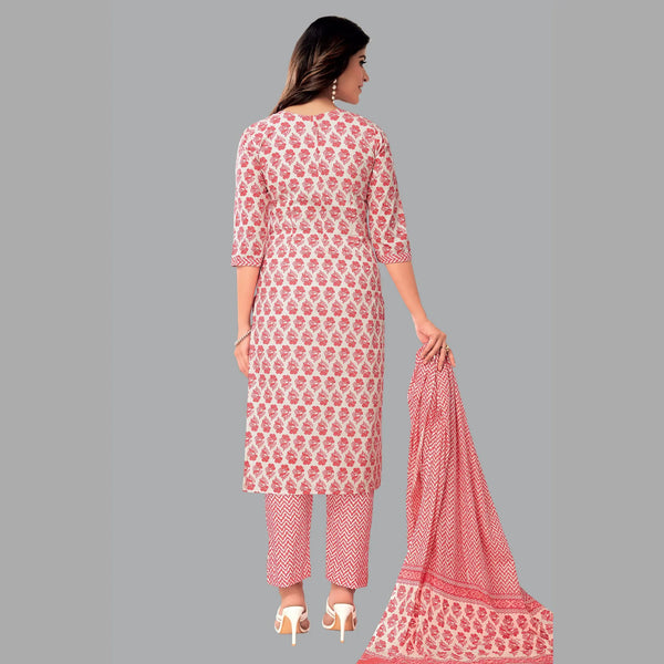 Grace in Pale Pink: Block Print Kurta with Waves Pattern Pant and Matching Dupatta - Item 202