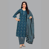 Jaipur Cotton Regal Blue Kurta Set with Straight Pant and Dupatta - Women's Elegance 200