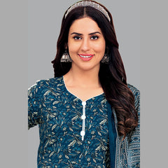 Regal Women's Attire: Blue Kurta, Straight Pant, and Coordinating Dupatta - Style 200