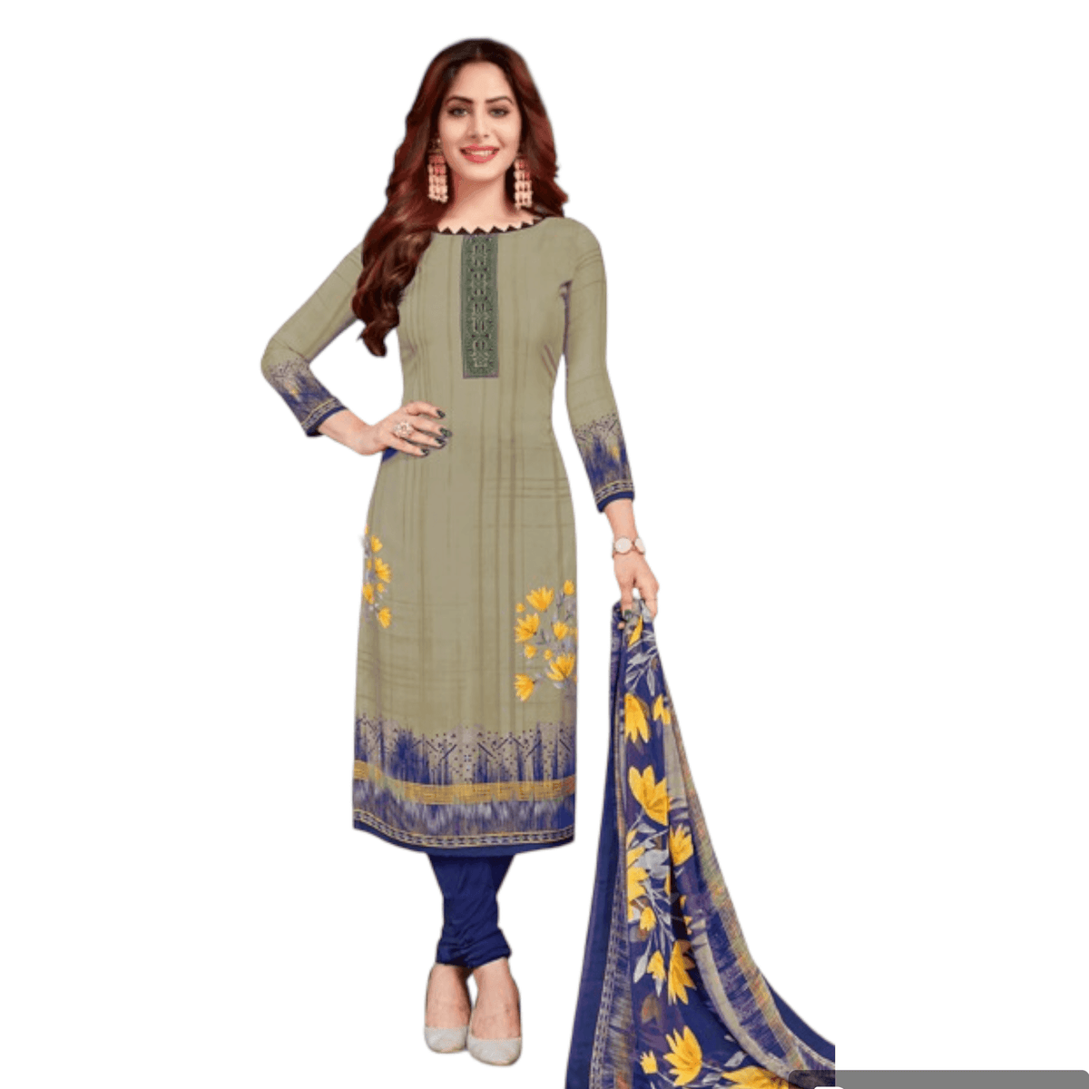 Buy Lemon Grass Green Churidar Top with Blue Patiala Salwar with dupatta - Bavis Clothing Main image