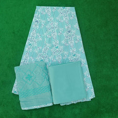 Light Blue Cambric Cotton Unstitched Salwar Suit with Mal Dupatta