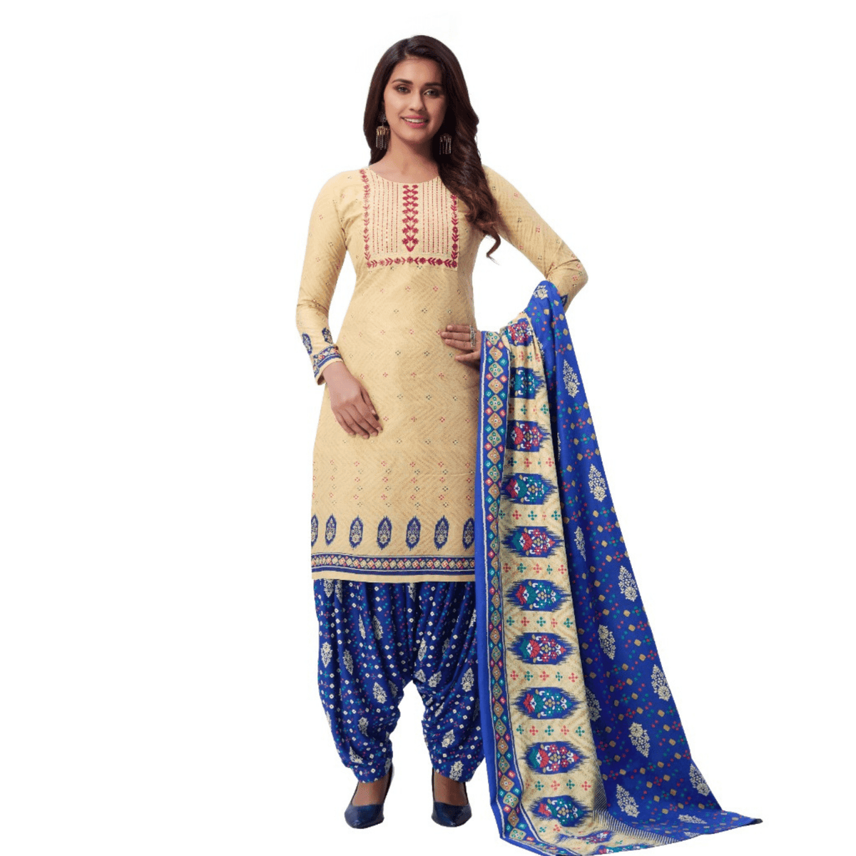 Light Brown Embroidered Worked Regular Fit Straight Kurta with Patiala Pant and Dupatta