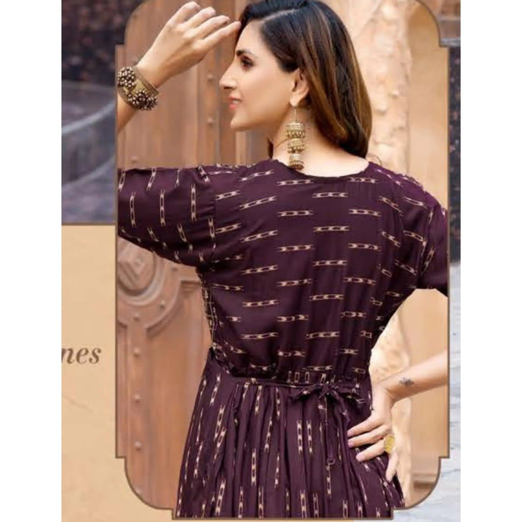Light Chocolate Cosmos Fancy Rayon Kurti with Sequence Work