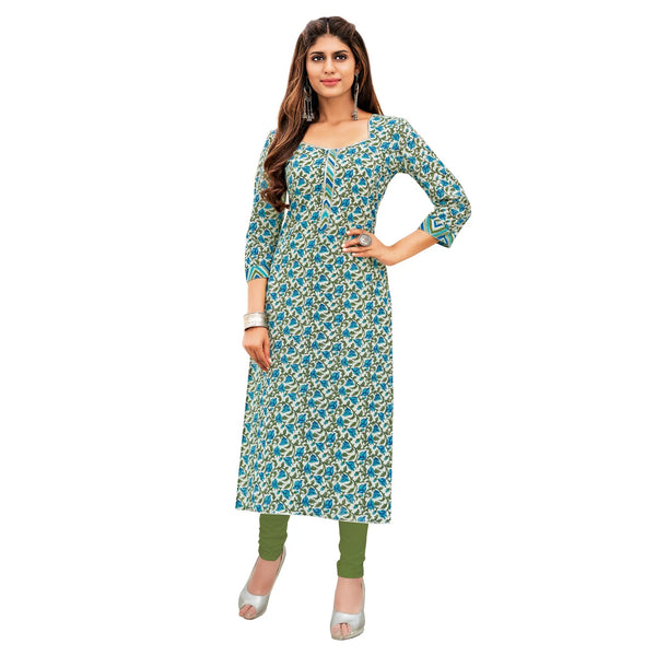 Light Grey Floral Print Cotton Straight Cut Kurta for Women