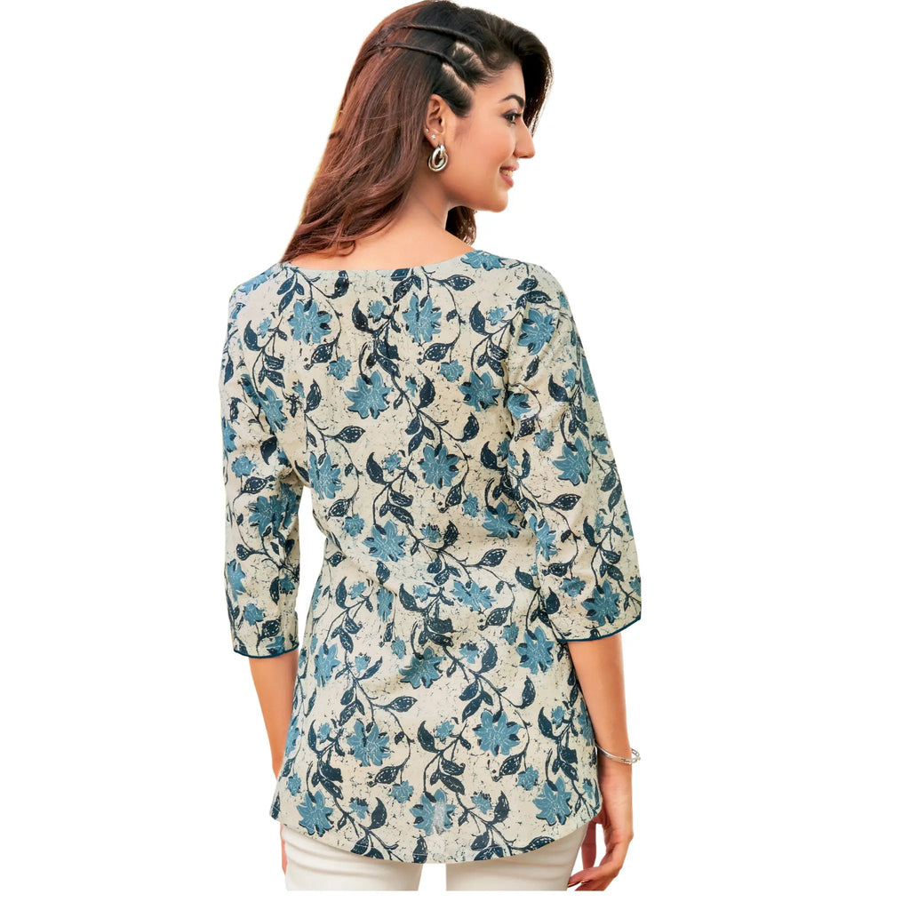 Light Grey Floral Print Short Tops for Women