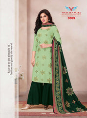 Light Moss Green U Neck Rayon Top with Palm Green Sharara Pant and Dupatta - Bavis Clothing