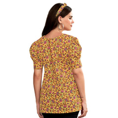 Light Mustard U Neck Cotton Short Tops for Women