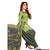 Light Olive Green Top and Contrast Patiala Pant Unstitched Salwar Kameez with Dupatta - Bavis Clothing