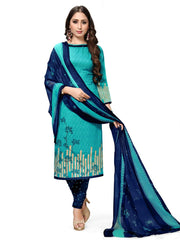 Light Sea Green and Dark Blue Salwar Kameez with Dupatta - Bavis Clothing