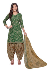 Lunar Green Top with French Beige Bottom and Dupatta. Premium Cotton Patiala Dress. - Bavis Clothing