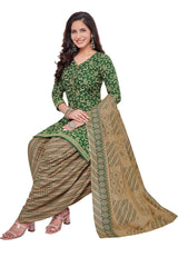 Lunar Green Top with French Beige Bottom and Dupatta. Premium Cotton Patiala Dress. - Bavis Clothing