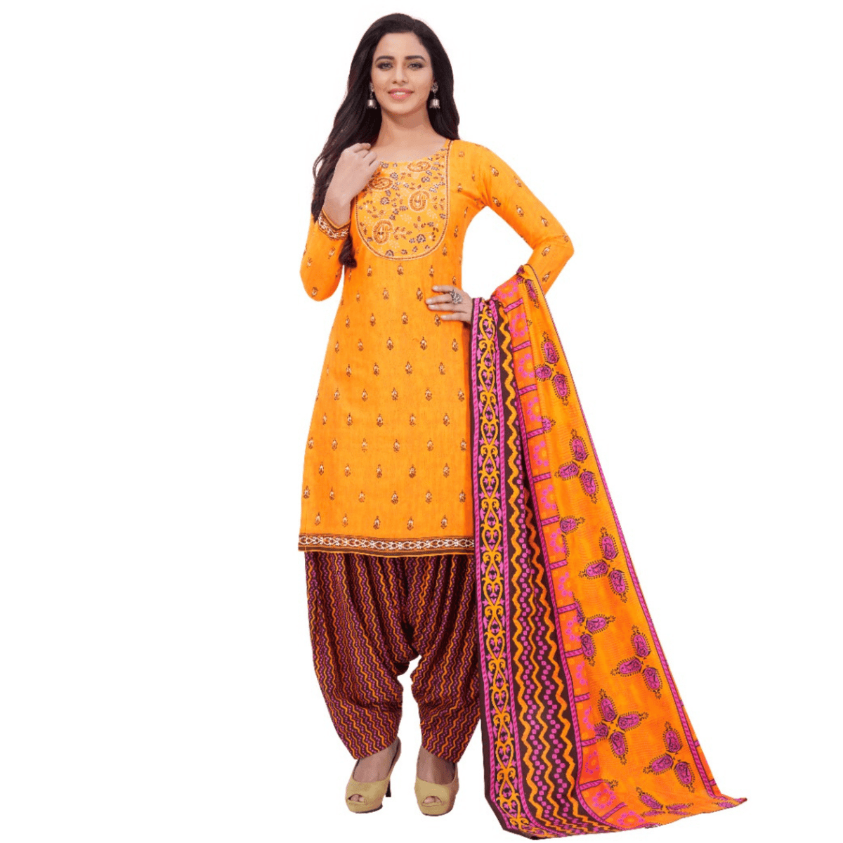 Mango Yellow Embroidered Worked Regular Fit Straight Kurta with Patiala Pant and Dupatta
