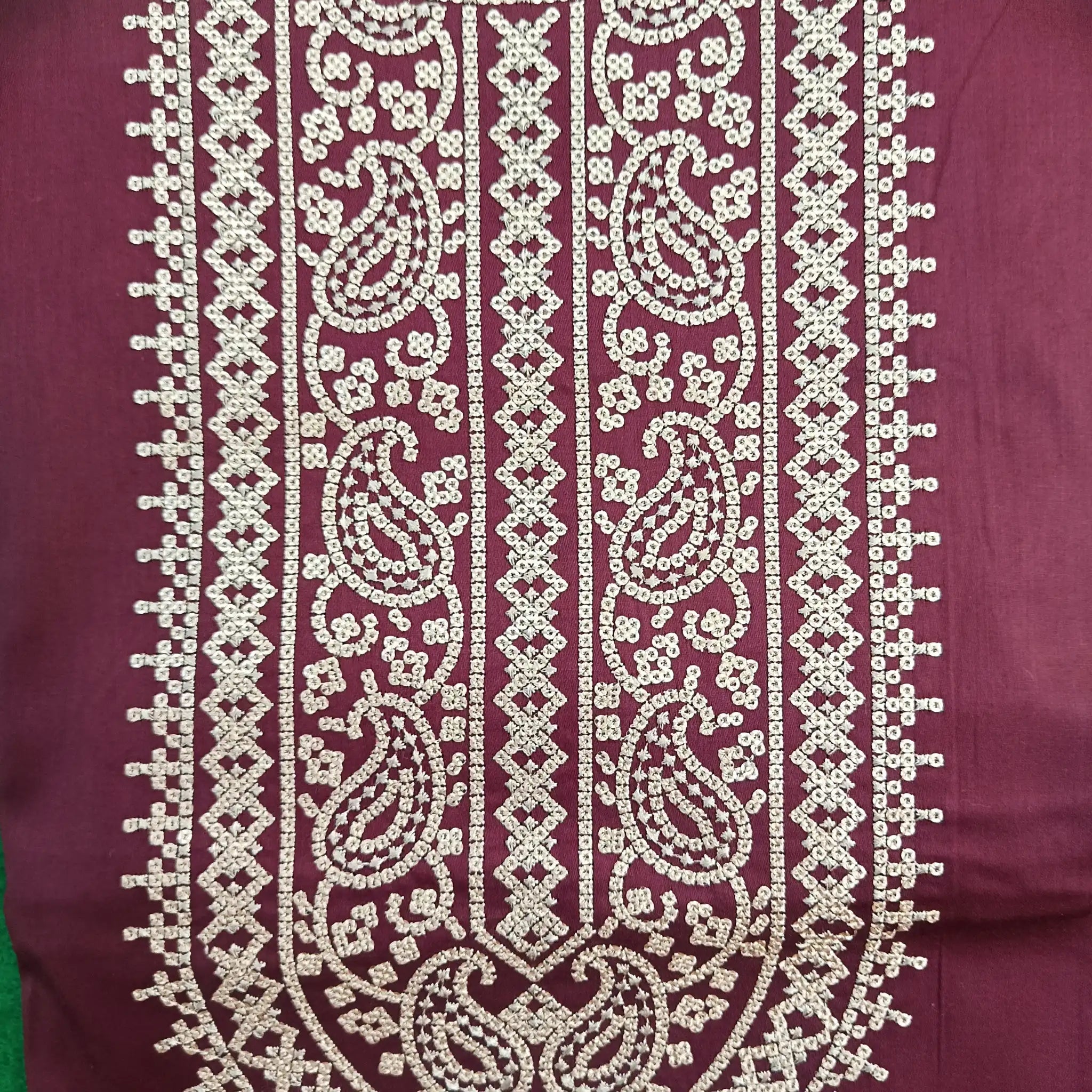 Maroon Jam Satin Unstitched Salwar Suit with Pant and Jacquard Dupatta