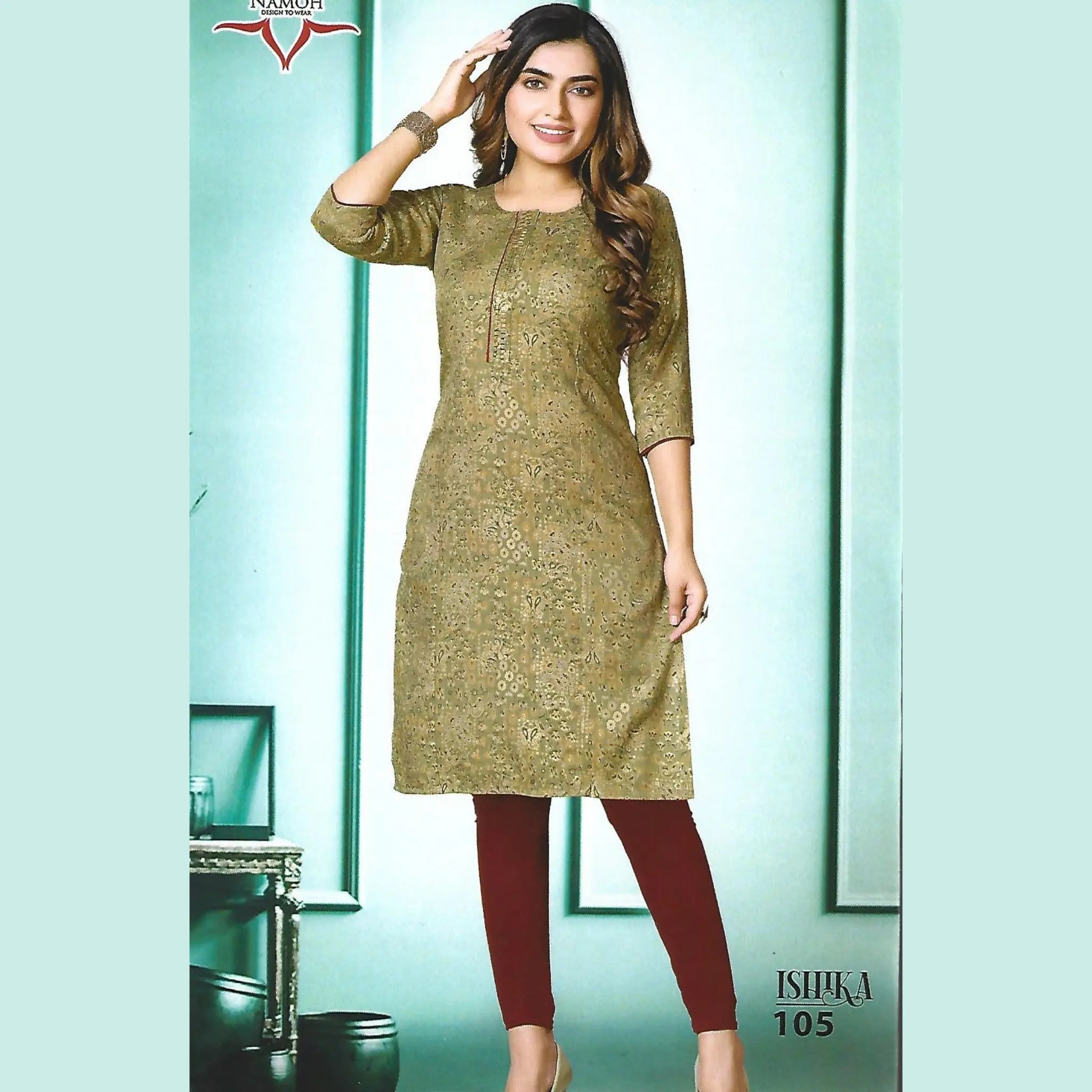 Mehandi Green Capsule Print Straight Cut Kurti for Women Main image