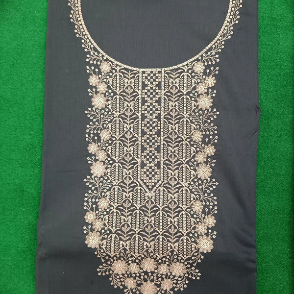 Mid Grey Jam Satin With Neck and Border Embroidery