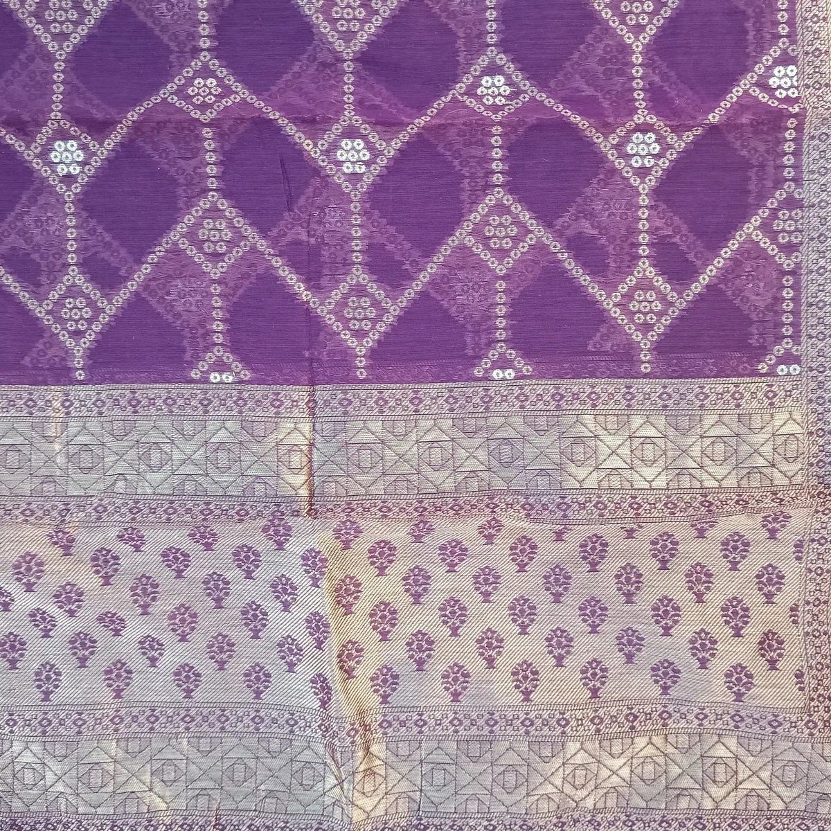 Mild Lavender Pure Jam Satin Dyed With Neck and Border Embroidery Unstitched Salwar Suit with Dupatta