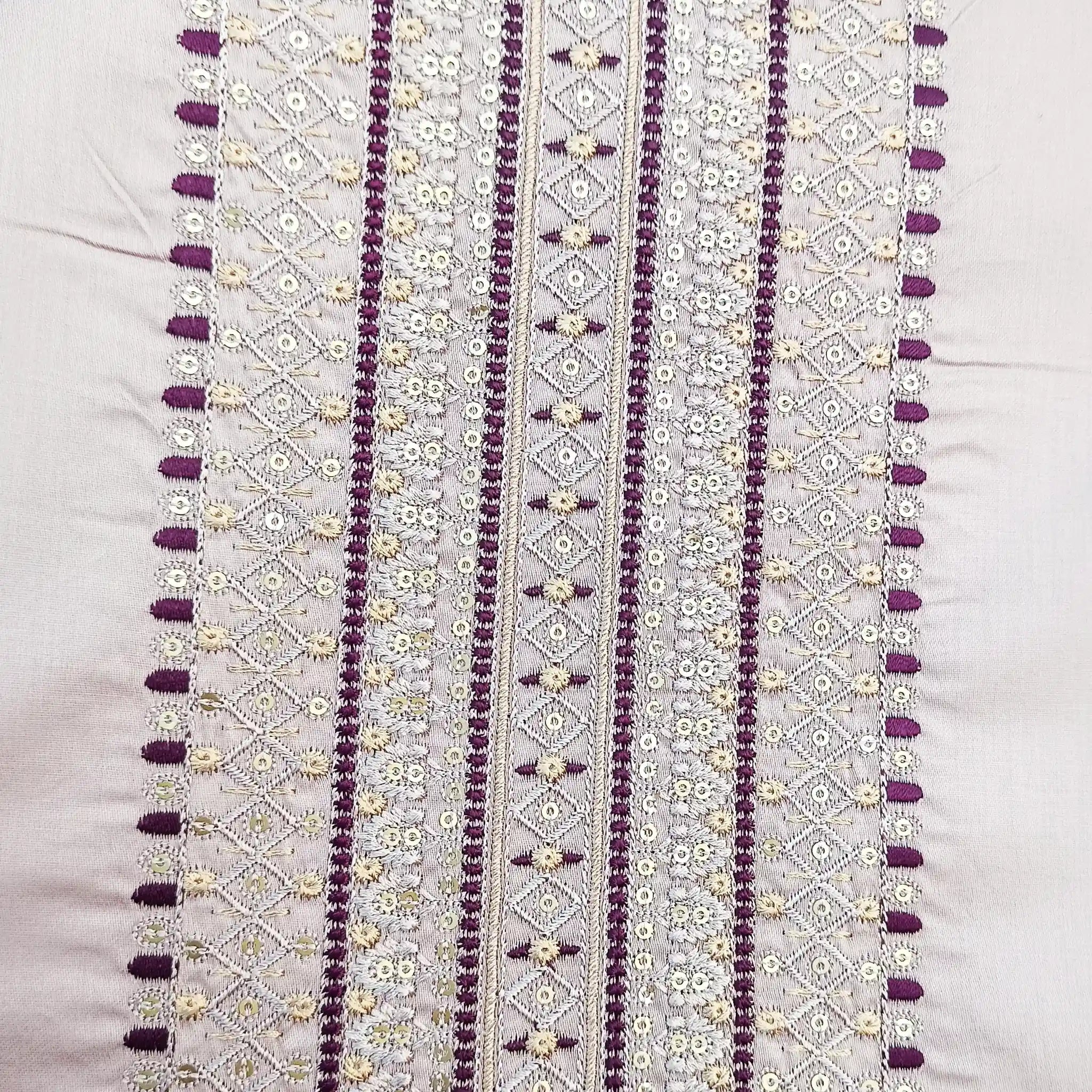 Mild Lavender Pure Jam Satin Dyed With Neck and Border Embroidery Unstitched Salwar Suit with Dupatta