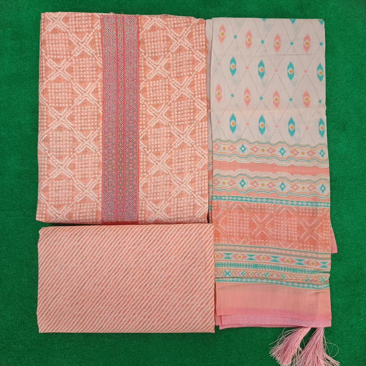 Mild Orange Pure Model Silk Print Unstitched Salwar Suit with Bottom and Dupatta Main image