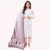 Milky White Abstract Print Kurti Pant and Dupatta - 3 Pcs Salwar Suit
