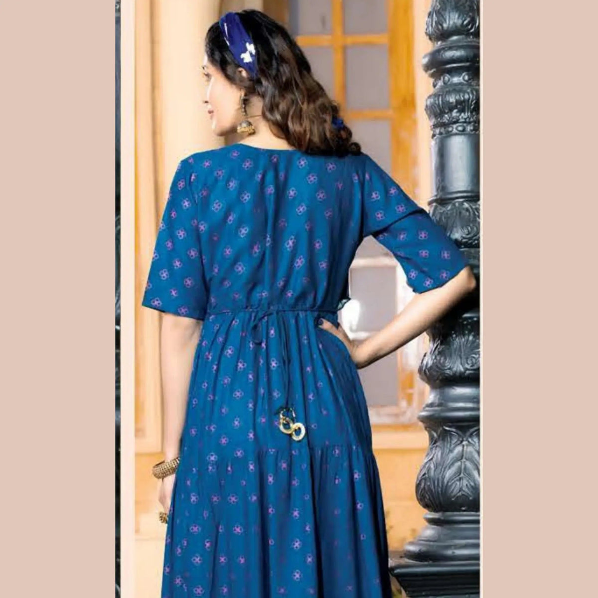 Montana Blue Heavy Reyon Slub Print Kurti With Exculsively Embriodery