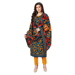 Multicolour Traingle design U Neck Kurta with Orange Straight Pant and Dupatta