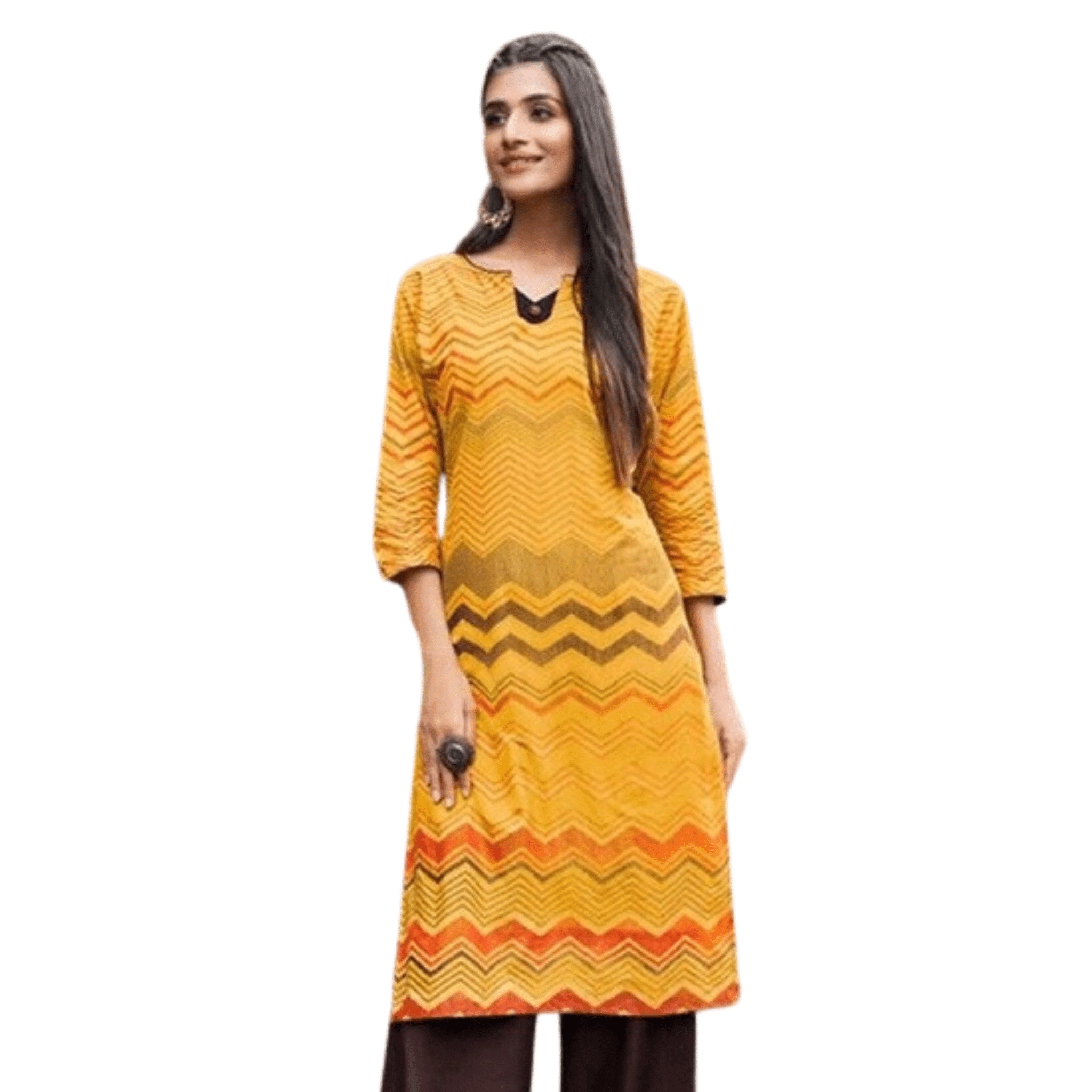 Mustard Yellow Wave Pattern Cotton Printed Kurta