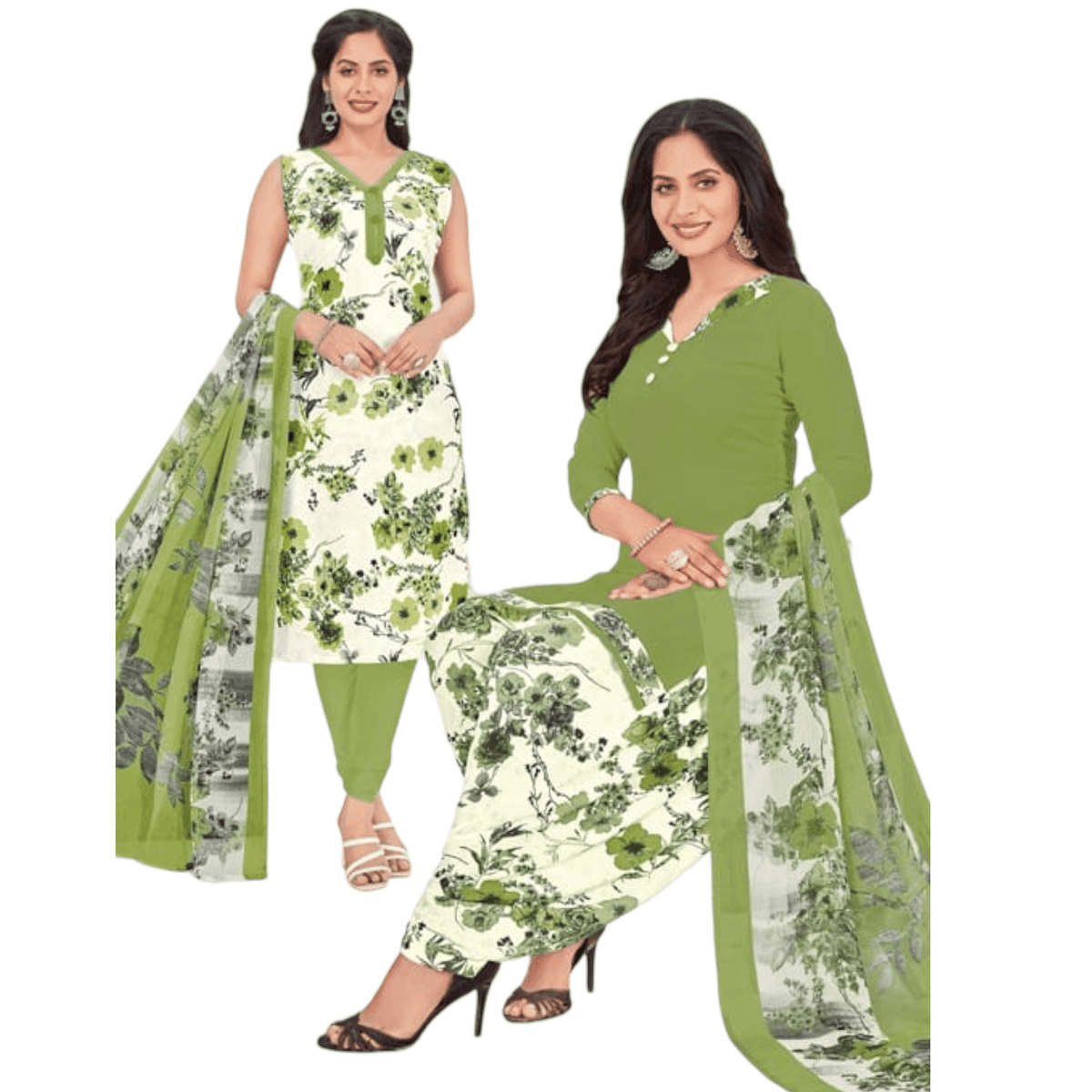 Natural Green Salwar Kameez with White Patiala with Dupatta on Sale Now at Bavis Clothing Main image