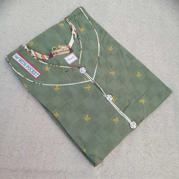 Natural Grey V Neck Straight Cut Kurti with Functional Side Pocket