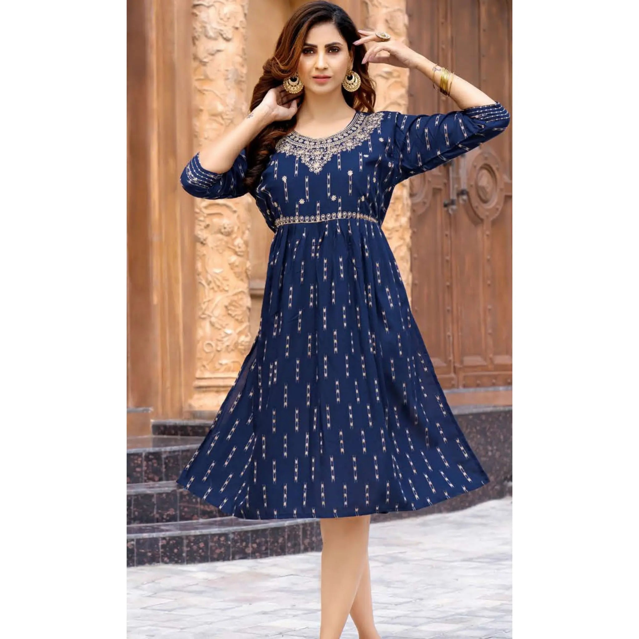 Navy Blue Fancy Rayon Kurti with Sequence Work