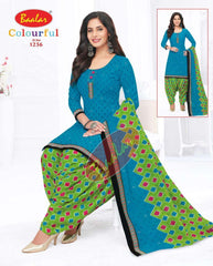 Ocean Blue Top with Lime Green Bottom and Dupatta. Soft Cotton Patiala Dress Material Sets. - Bavis Clothing