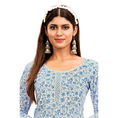 Off White Floral Print Cotton Long Kurti