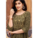 Olive Green Fancy Rayon Kurti with Sequence Work