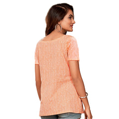 Orange Boat Neck Printed Short Tops for Women