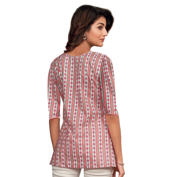 Orangy Red Printed Cotton Short Tops for Women