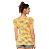 Pale Gold Puff Sleeves Short Tops for Women