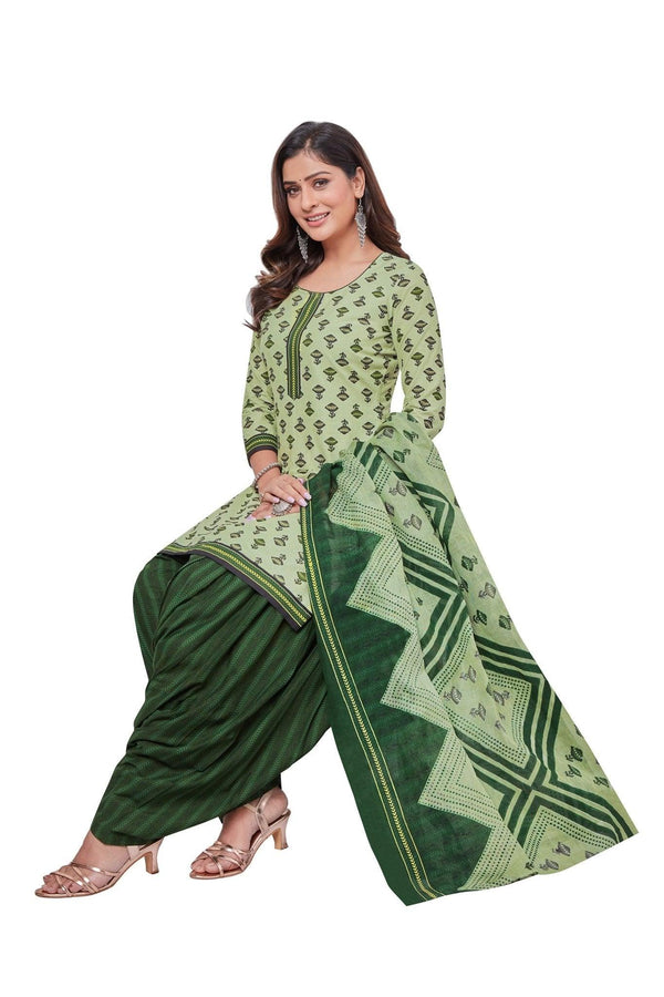 Pale Green Top with Bottle Green Bottom and Dupatta. Pure Versatile Cotton Patiyala Dress. - Bavis Clothing