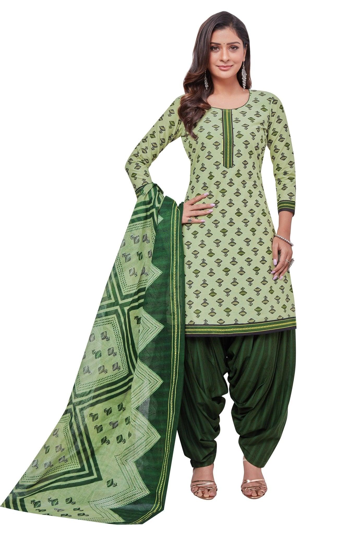 Pale Green Top with Bottle Green Bottom and Dupatta. Pure Versatile Cotton Patiyala Dress. Secondary image